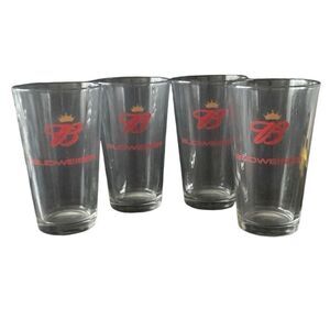 Pre Owned Budweiser Classic Crown B Pint Pub Glasses Lot of 4 Raise Your Glass